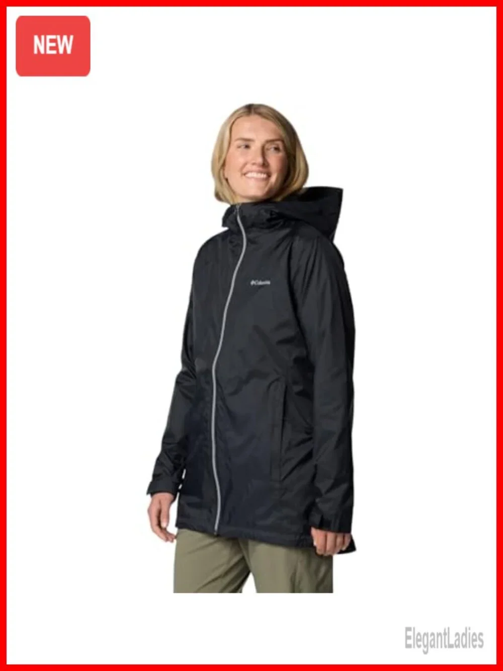 Columbia Women's Nylon Rain Jacket Long Lined Hooded Zipper Pockets